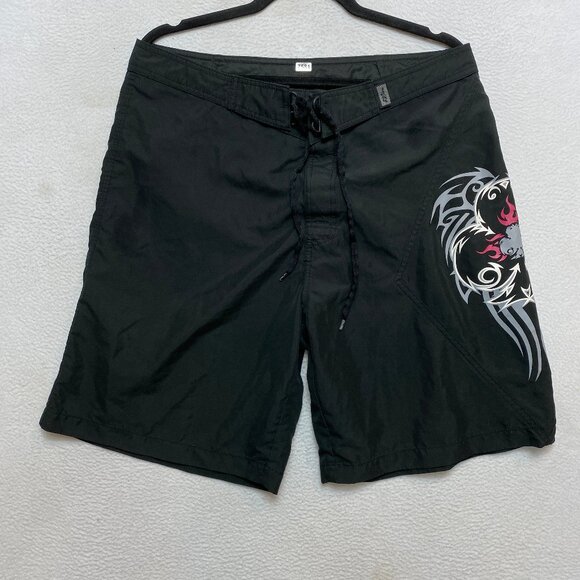 No Fear Board Shorts Mens Size 34 Black Tribal Graphic Swim Trunks - Picture 1 of 8
